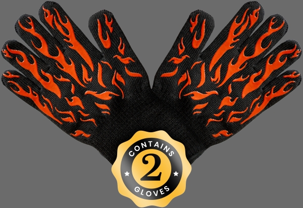 Two black gloves with flames in silicone